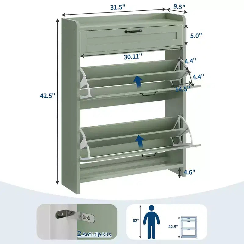 Shoe Cabinet with 2 Flip & 1 Top Drawer,Wooden Shoe Organizer with Adjustable Shelf, Freestanding Entryway Storage for Hallway & Living Room