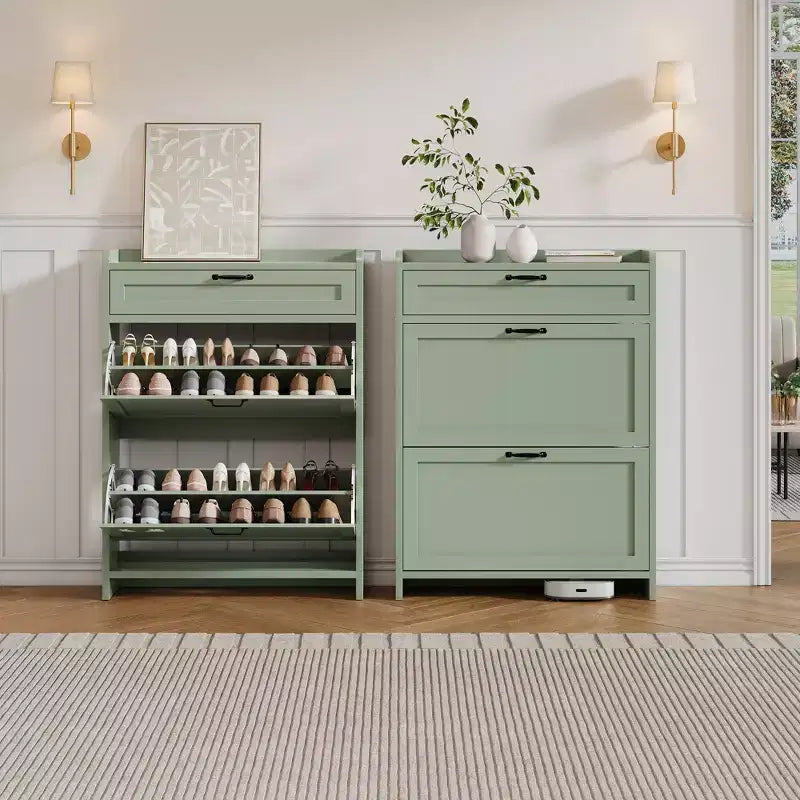 Shoe Cabinet with 2 Flip & 1 Top Drawer,Wooden Shoe Organizer with Adjustable Shelf, Freestanding Entryway Storage for Hallway & Living Room