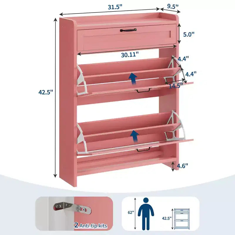 Shoe Cabinet with 2 Flip & 1 Top Drawer,Wooden Shoe Organizer with Adjustable Shelf, Freestanding Entryway Storage for Hallway & Living Room