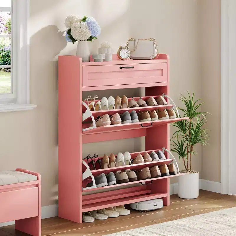 Shoe Cabinet with 2 Flip & 1 Top Drawer,Wooden Shoe Organizer with Adjustable Shelf, Freestanding Entryway Storage for Hallway & Living Room