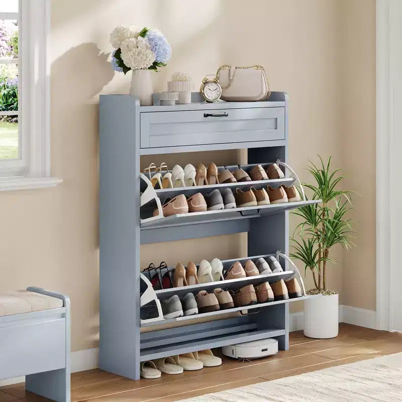 Shoe Cabinet with 2 Flip & 1 Top Drawer,Wooden Shoe Organizer with Adjustable Shelf, Freestanding Entryway Storage for Hallway & Living Room