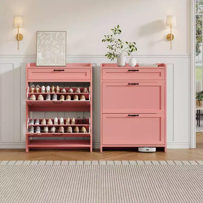 Shoe Cabinet with 2 Flip & 1 Top Drawer,Wooden Shoe Organizer with Adjustable Shelf, Freestanding Entryway Storage for Hallway & Living Room