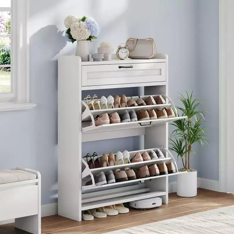 Shoe Cabinet with 2 Flip & 1 Top Drawer,Wooden Shoe Organizer with Adjustable Shelf, Freestanding Entryway Storage for Hallway & Living Room