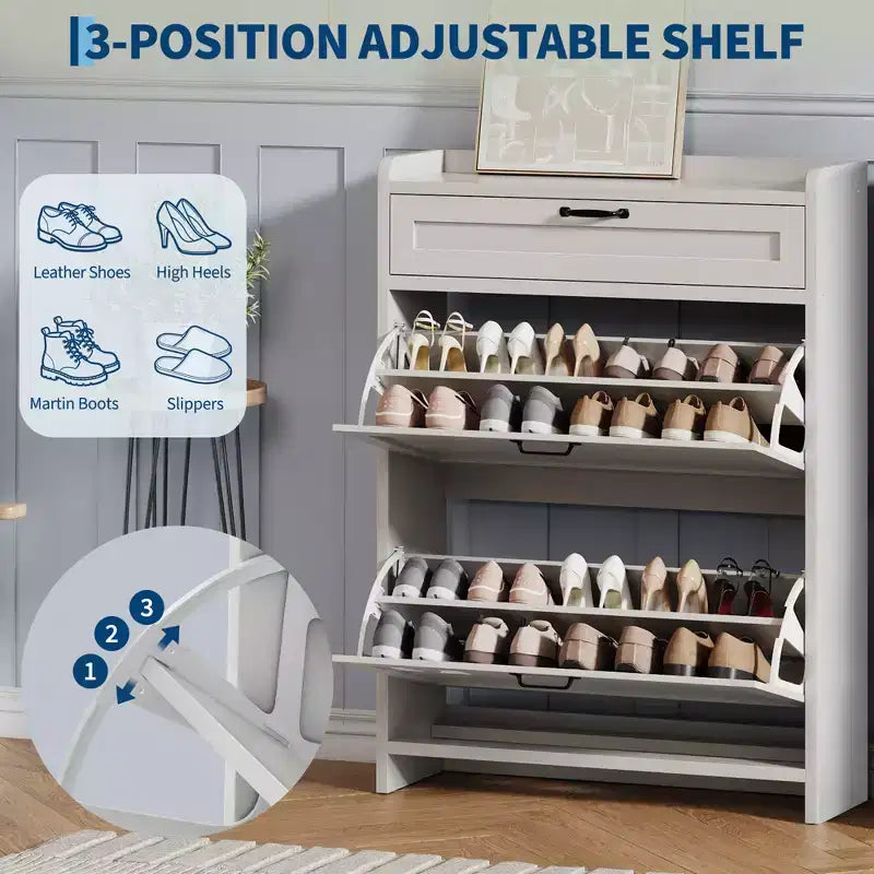 Shoe Cabinet with 2 Flip & 1 Top Drawer,Wooden Shoe Organizer with Adjustable Shelf, Freestanding Entryway Storage for Hallway & Living Room
