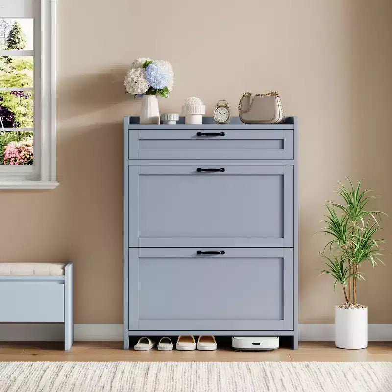 Shoe Cabinet with 2 Flip & 1 Top Drawer,Wooden Shoe Organizer with Adjustable Shelf, Freestanding Entryway Storage for Hallway & Living Room