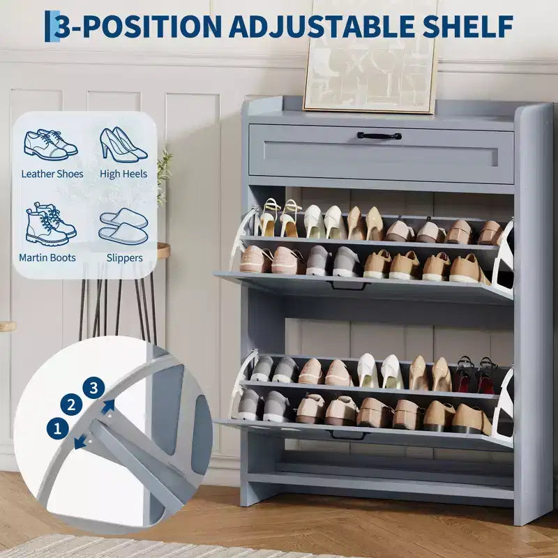 Shoe Cabinet with 2 Flip & 1 Top Drawer,Wooden Shoe Organizer with Adjustable Shelf, Freestanding Entryway Storage for Hallway & Living Room