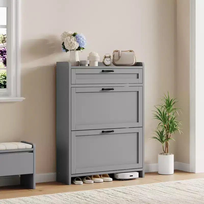 Shoe Cabinet with 2 Flip & 1 Top Drawer,Wooden Shoe Organizer with Adjustable Shelf, Freestanding Entryway Storage for Hallway & Living Room