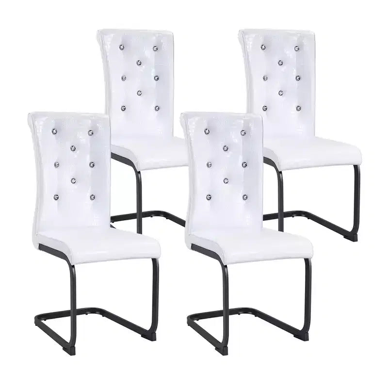 Set of 2 Retro Alligator Skin Upholstered Dining Chairs with Black Metal Legs