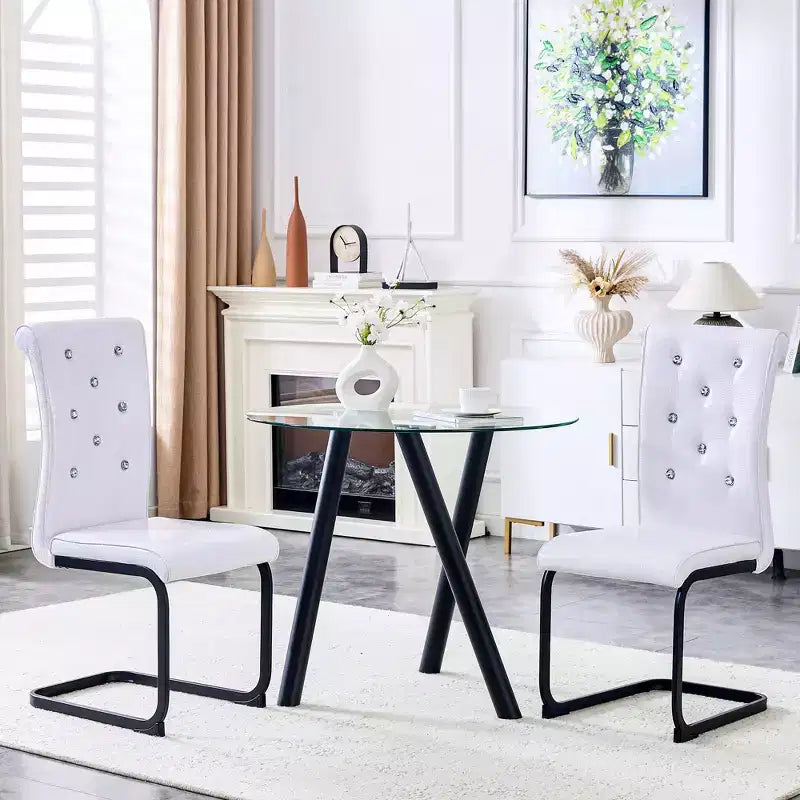 Set of 2 Retro Alligator Skin Upholstered Dining Chairs with Black Metal Legs