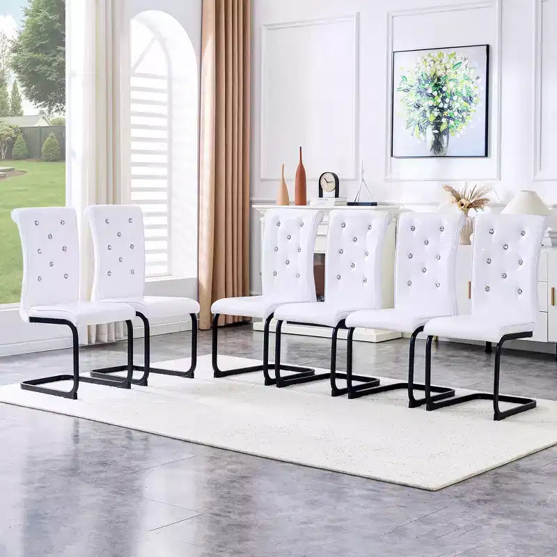 Set of 2 Retro Alligator Skin Upholstered Dining Chairs with Black Metal Legs