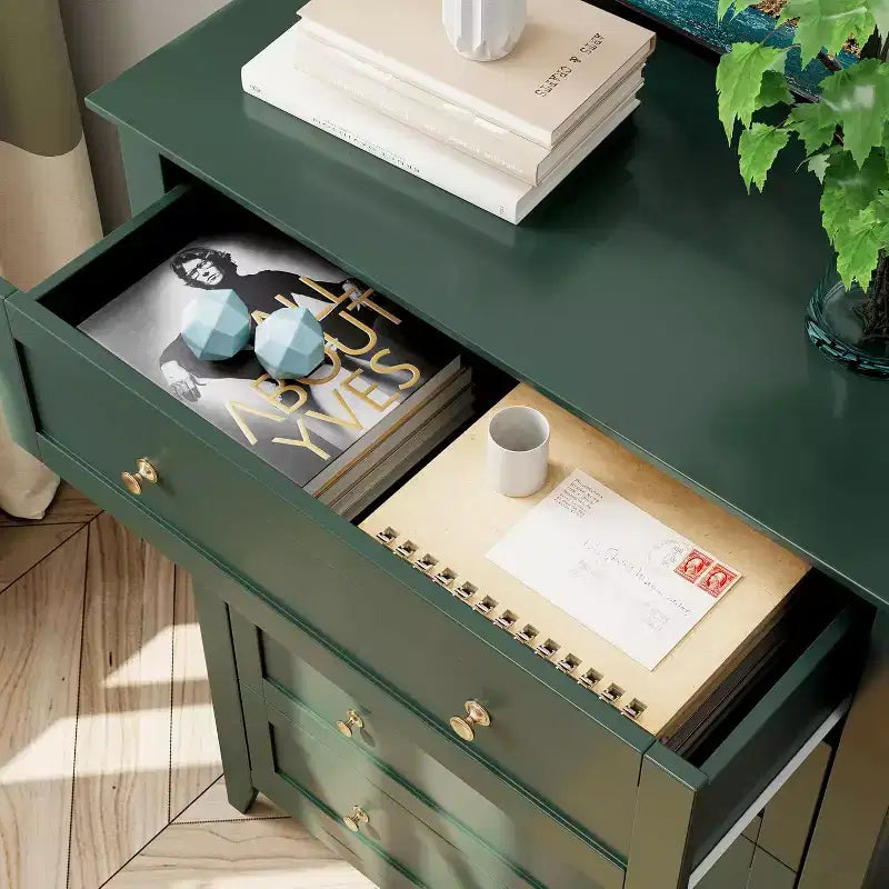 5 Drawer Tall Wooden Dresser, Modern Deep Drawers with Metal Knobs, Versatile Storage Chest for Bedroom Entryway Hallway