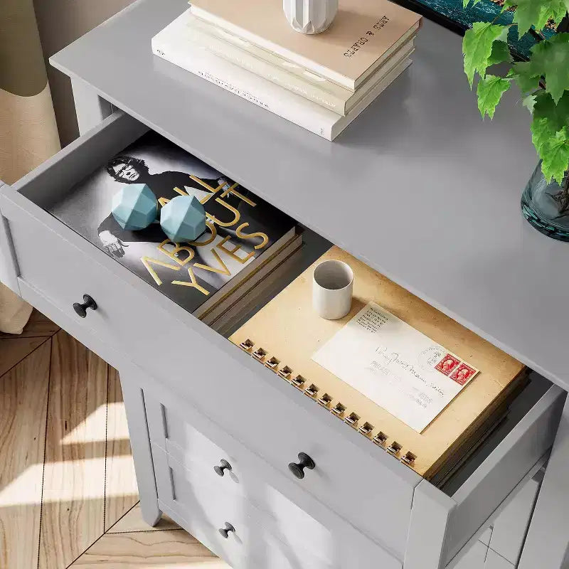 5 Drawer Tall Wooden Dresser, Modern Deep Drawers with Metal Knobs, Versatile Storage Chest for Bedroom Entryway Hallway