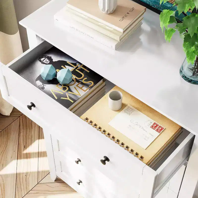 5 Drawer Tall Wooden Dresser, Modern Deep Drawers with Metal Knobs, Versatile Storage Chest for Bedroom Entryway Hallway