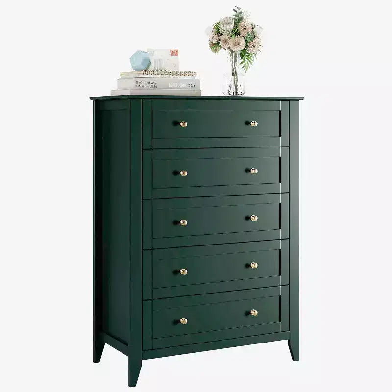 5 Drawer Tall Wooden Dresser, Modern Deep Drawers with Metal Knobs, Versatile Storage Chest for Bedroom Entryway Hallway