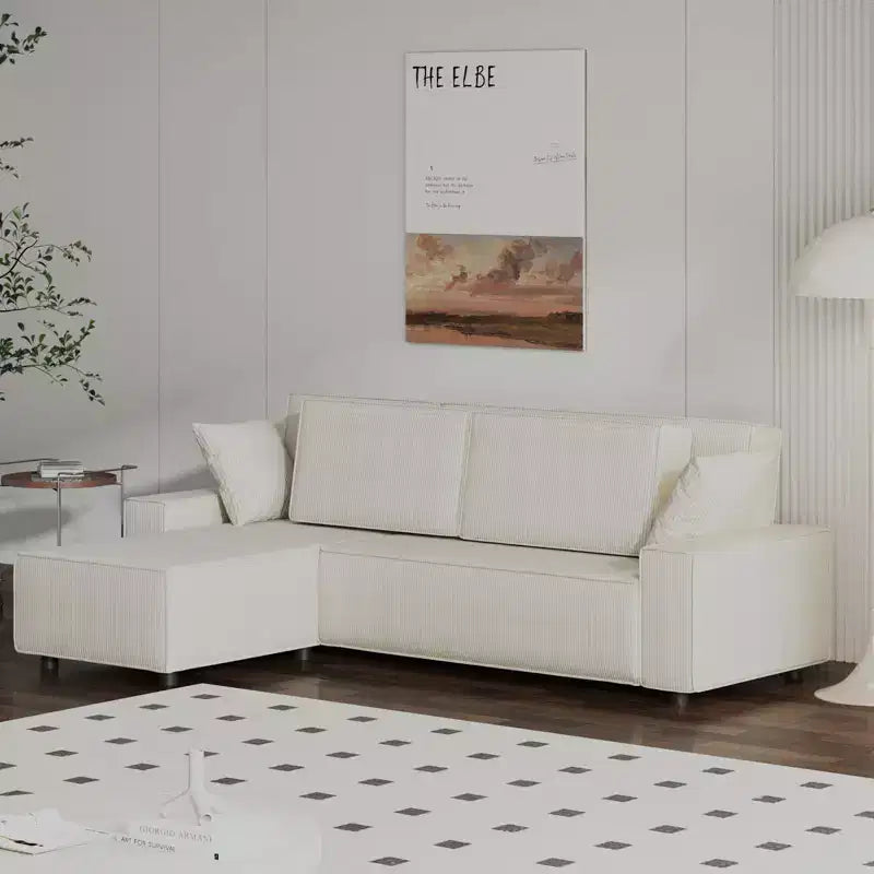L-Shaped Modular Sectional Sofa with Ottoman, Fuzzy Sponge Cloud Couch in a Box, No Assembly Required, Modern Upholstered for Living Room