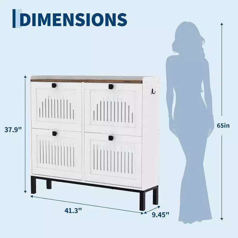 4 Flip Drawer Shoe Cabinet with Adjustable Shelves, Hidden Shoe Organizer with Large Capacity, Freestanding Wooden Shoe Rack for Home