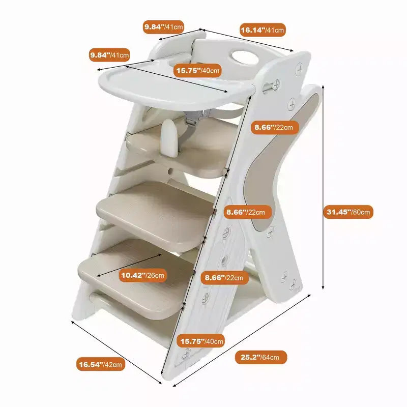 Multifunctional Toddler Dining Chair, Adjustable Height Toddler Tower High Chair with 5-Point Harness and Removable Large Tray for Feeding & Eating