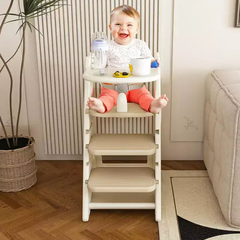 Multifunctional Toddler Dining Chair, Adjustable Height Toddler Tower High Chair with 5-Point Harness and Removable Large Tray for Feeding & Eating
