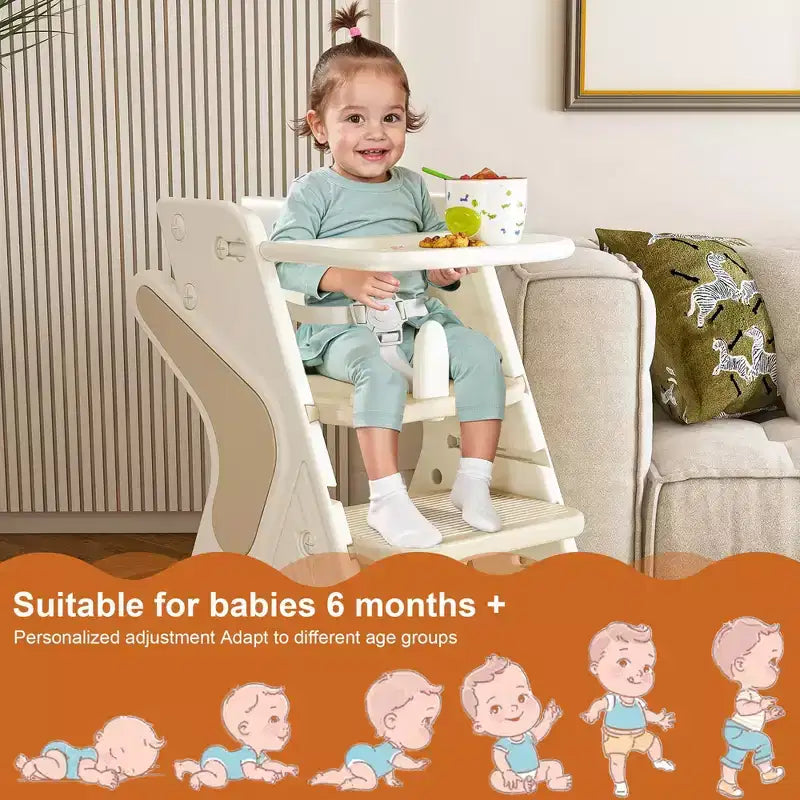Multifunctional Toddler Dining Chair, Adjustable Height Toddler Tower High Chair with 5-Point Harness and Removable Large Tray for Feeding & Eating