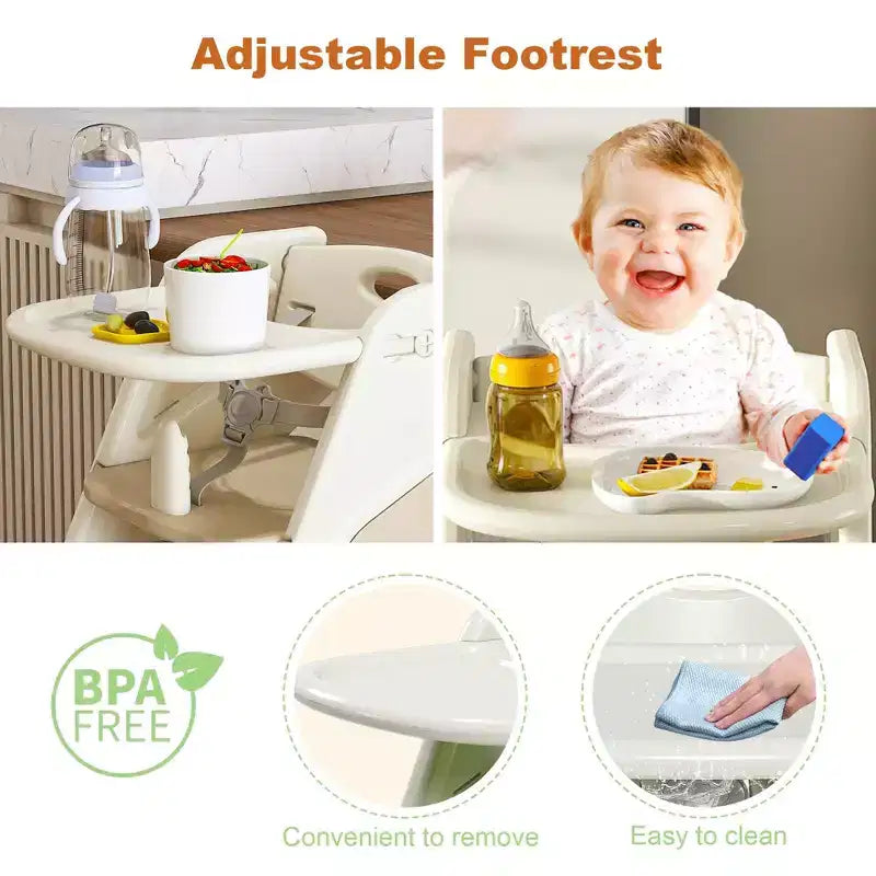 Multifunctional Toddler Dining Chair, Adjustable Height Toddler Tower High Chair with 5-Point Harness and Removable Large Tray for Feeding & Eating