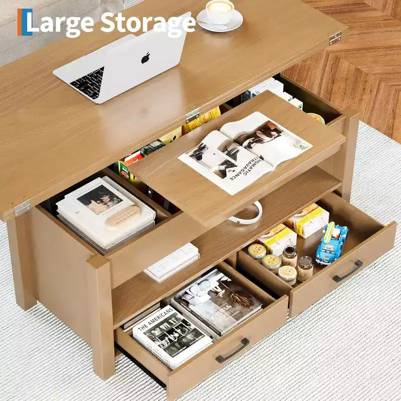 Transforming Lift Top Coffee Table, Converts to a Dining Table or Desk with Ample Storage
