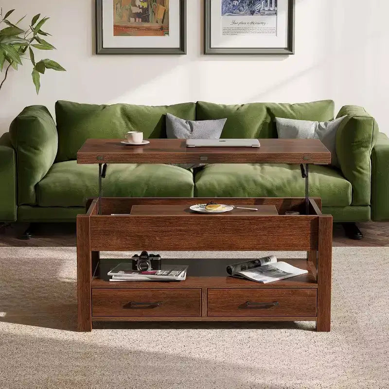 Transforming Lift Top Coffee Table, Converts to a Dining Table or Desk with Ample Storage