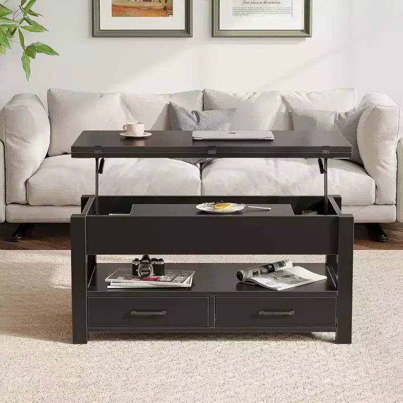 Transforming Lift Top Coffee Table, Converts to a Dining Table or Desk with Ample Storage
