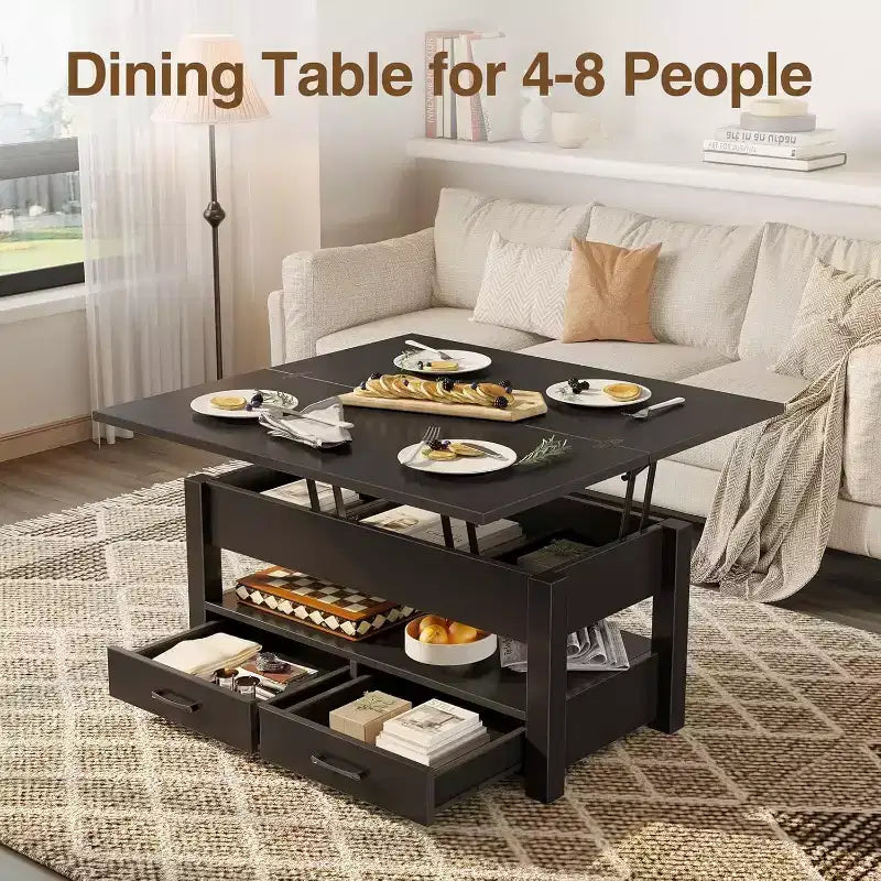 Transforming Lift Top Coffee Table, Converts to a Dining Table or Desk with Ample Storage
