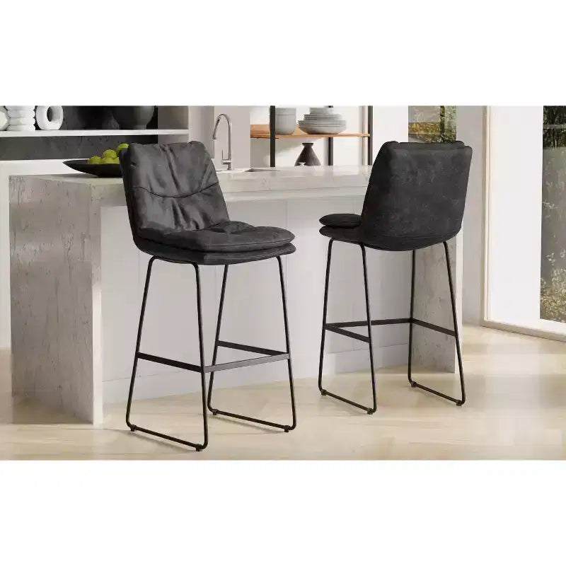 Thalia Mid Century Modern Bar Stool (Set of 2) in Vegan Faux Leather