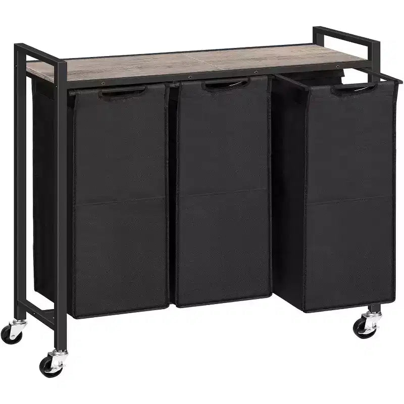 ACOINEL 3 Section Laundry Sorter, 311.5 Gal (43.4L) Rolling Laundry Hamper with Wheels, Greige & Black for Laundry Room Bathroom Bedroom