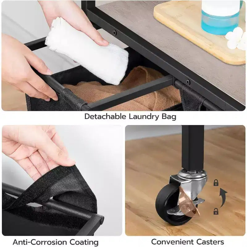 ACOINEL 3 Section Laundry Sorter, 311.5 Gal (43.4L) Rolling Laundry Hamper with Wheels, Greige & Black for Laundry Room Bathroom Bedroom