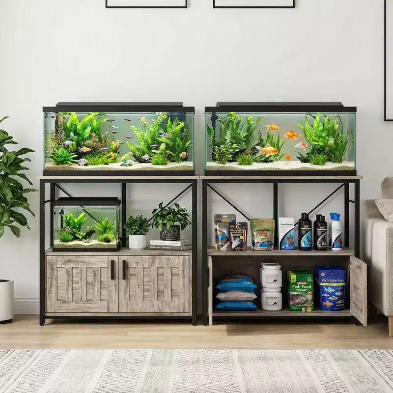 Aquarium Stand & Cabinet,Sturdy Metal Frame with Wooden Shelf for Fish Tanks, Turtle & Reptile Terrariums for Living & Dining Room