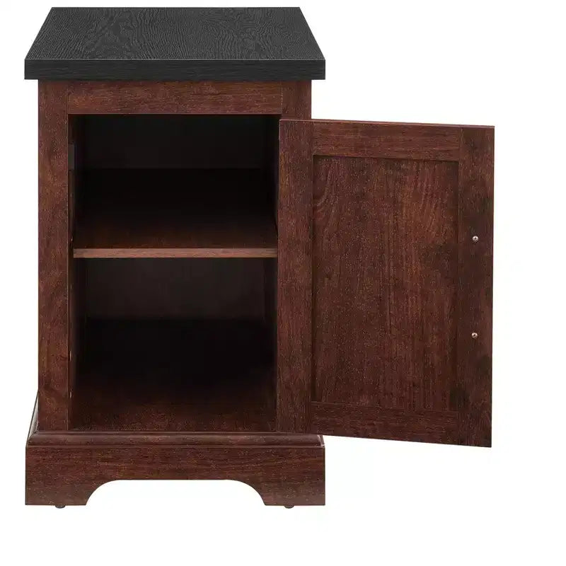 Farmhouse End Table with Barn Door, Adjustable Storage Shelf, and Metal Accents for Living Room or Bedroom
