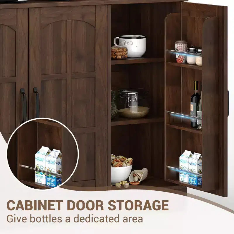 CuisinSmart Pantry Cabinet with Charging Station,70.9 Inch Kitchen Cabinet with Glass Doors, Tall Kitchen Pantry Storage Cabinet with Hutch