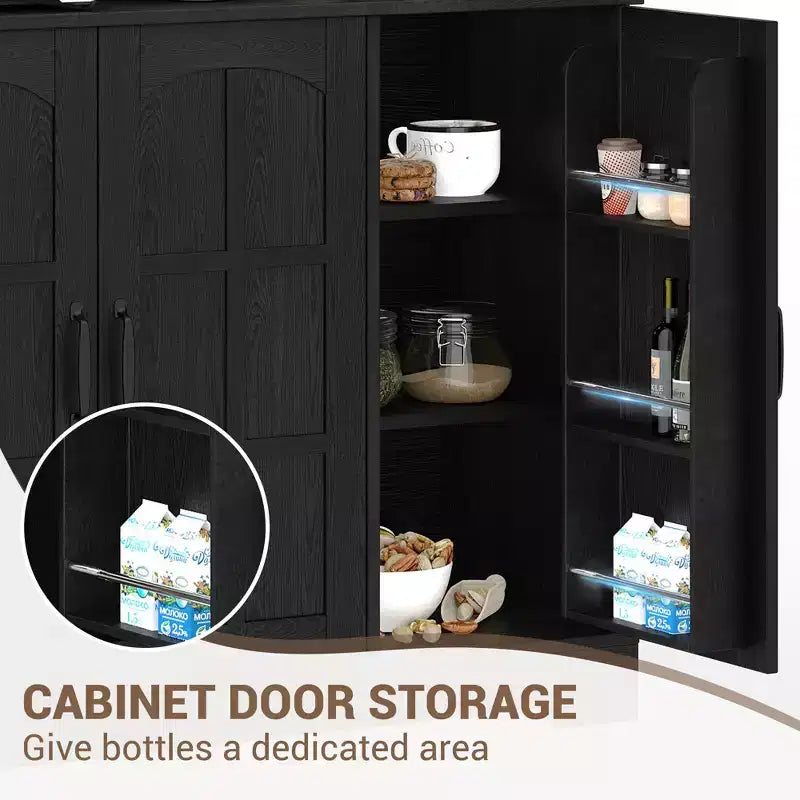 CuisinSmart Pantry Cabinet with Charging Station,70.9 Inch Kitchen Cabinet with Glass Doors, Tall Kitchen Pantry Storage Cabinet with Hutch