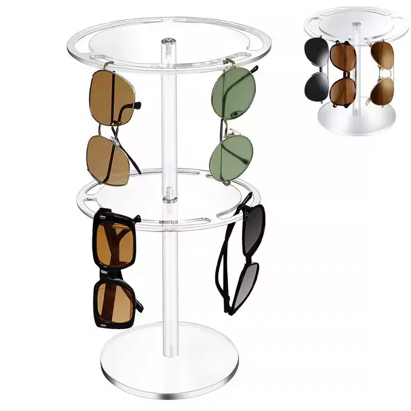 CuisinSmart Sunglasses Organizer Glasses Holder Stand Rotating Sunglasses Rack with Wood Base Acrylic Sunglass Storage Display