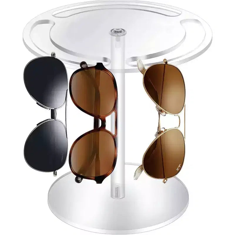 CuisinSmart Sunglasses Organizer Glasses Holder Stand Rotating Sunglasses Rack with Wood Base Acrylic Sunglass Storage Display