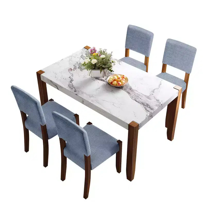 5-Piece Dining Table Set with 46-Inch Faux Marble Table and 4 Upholstered Chairs, Rubberwood Legs, for Dinette
