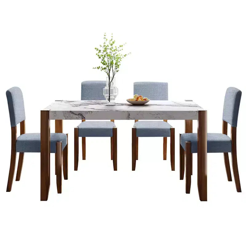 5-Piece Dining Table Set with 46-Inch Faux Marble Table and 4 Upholstered Chairs, Rubberwood Legs, for Dinette
