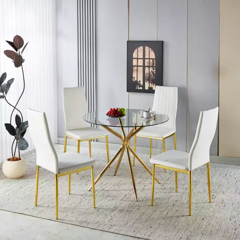 Dining Table with Chrome Metal Leg and Tempered Glass Top, Modern Space-Saving Design for Kitchen or Living Room