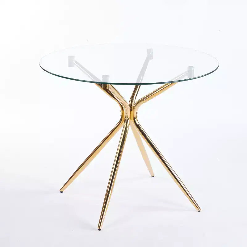 Dining Table with Chrome Metal Leg and Tempered Glass Top, Modern Space-Saving Design for Kitchen or Living Room