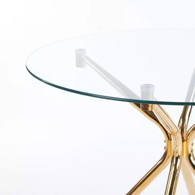 Dining Table with Chrome Metal Leg and Tempered Glass Top, Modern Space-Saving Design for Kitchen or Living Room