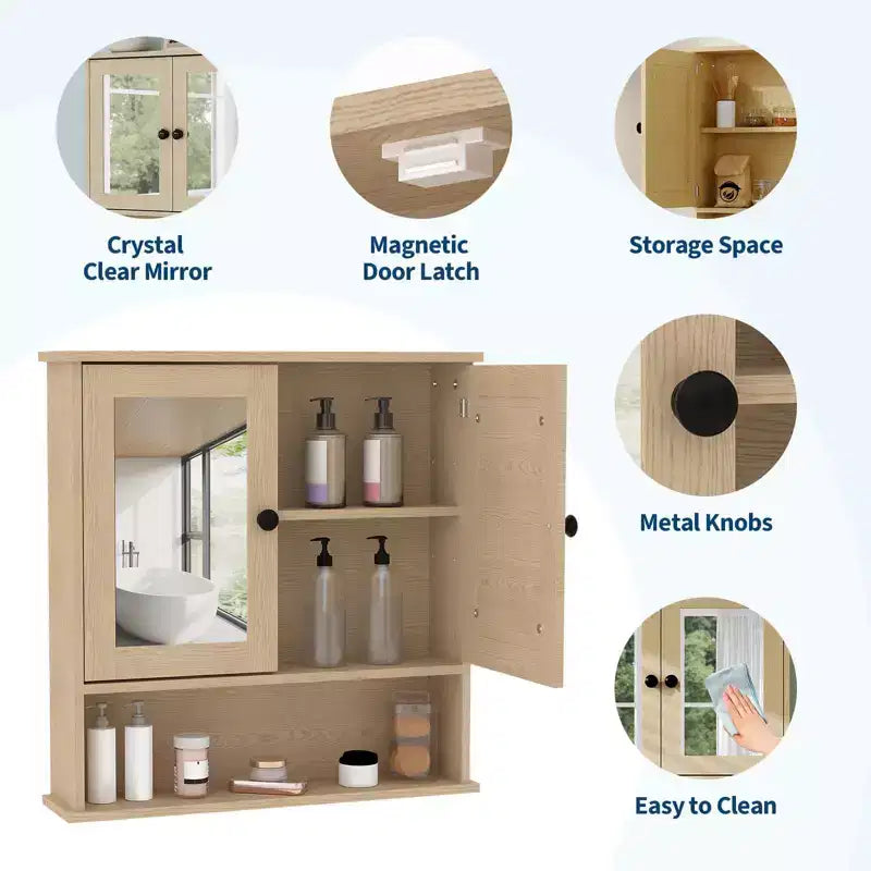 Space-Saving Over-The-Toilet Cabinet with Glass Doors & Adjustable Shelves, Waterproof Wall Mounted Storage for Bathroom or Kitchen