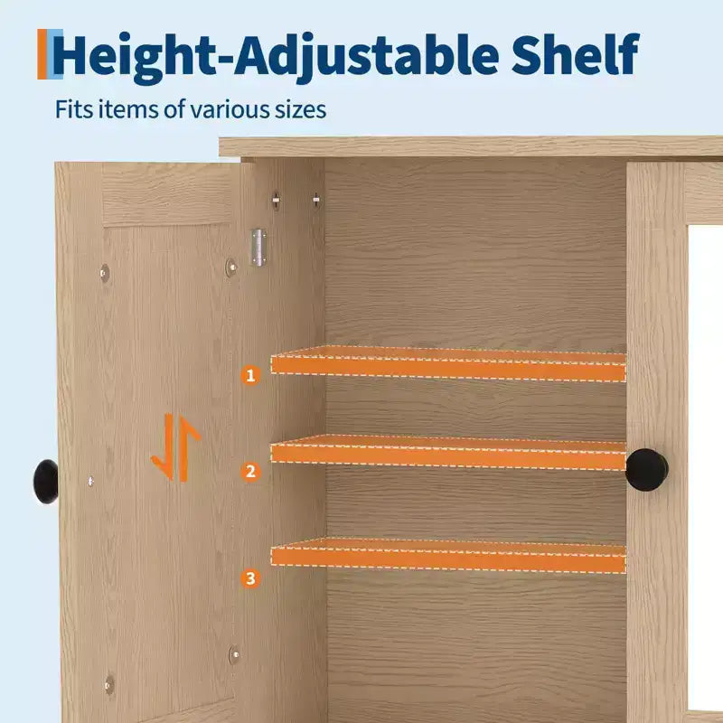 Space-Saving Over-The-Toilet Cabinet with Glass Doors & Adjustable Shelves, Waterproof Wall Mounted Storage for Bathroom or Kitchen