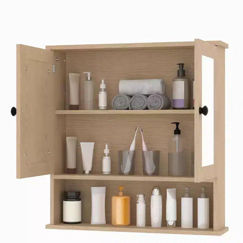 Space-Saving Over-The-Toilet Cabinet with Glass Doors & Adjustable Shelves, Waterproof Wall Mounted Storage for Bathroom or Kitchen