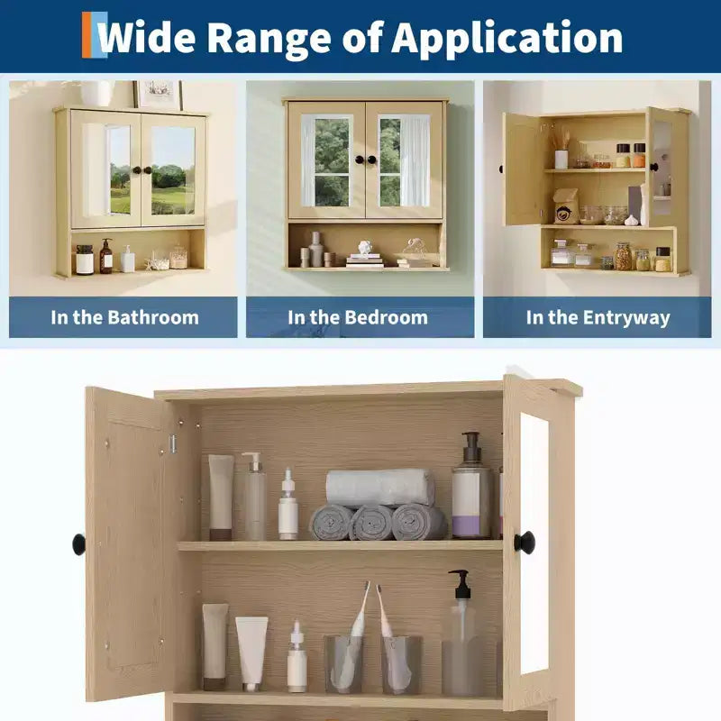 Space-Saving Over-The-Toilet Cabinet with Glass Doors & Adjustable Shelves, Waterproof Wall Mounted Storage for Bathroom or Kitchen
