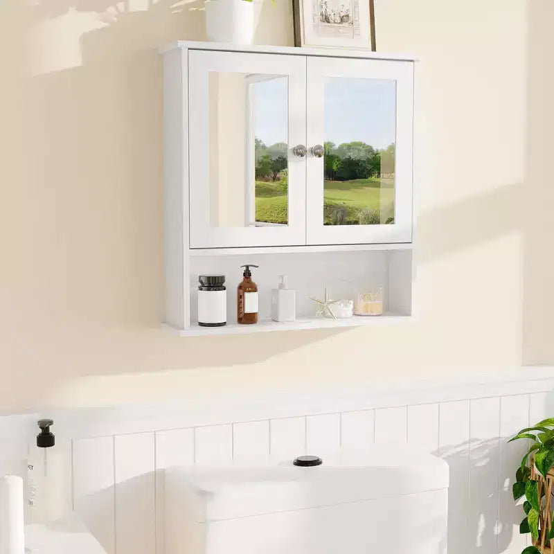 Space-Saving Over-The-Toilet Cabinet with Glass Doors & Adjustable Shelves, Waterproof Wall Mounted Storage for Bathroom or Kitchen