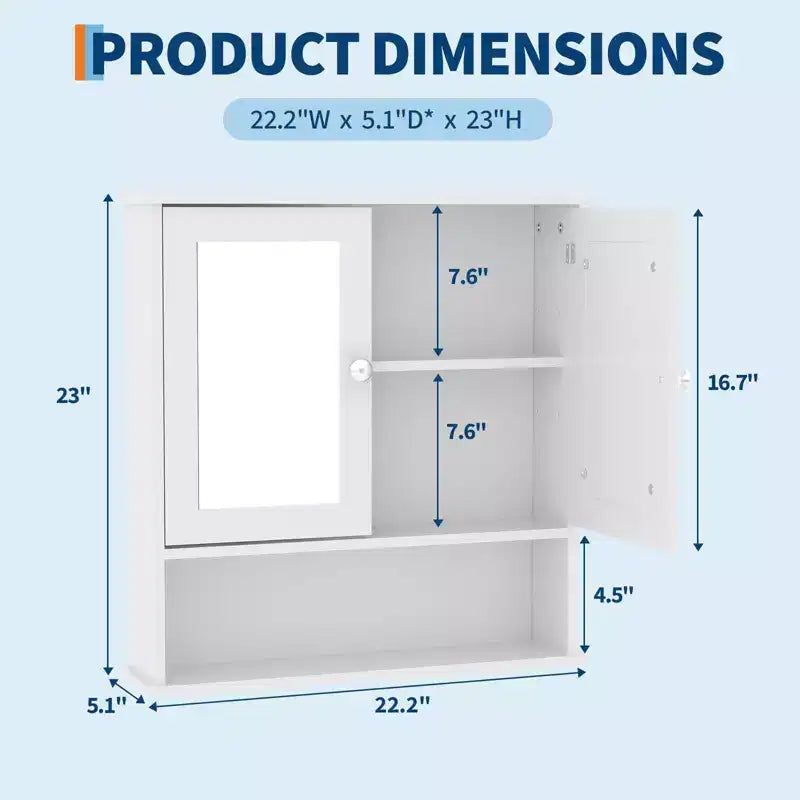 Space-Saving Over-The-Toilet Cabinet with Glass Doors & Adjustable Shelves, Waterproof Wall Mounted Storage for Bathroom or Kitchen