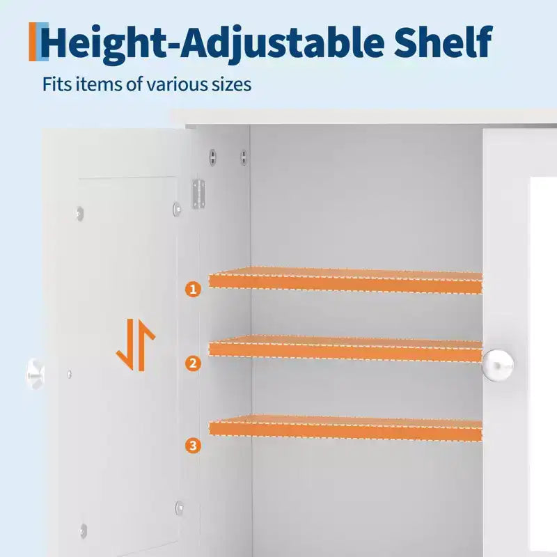 Space-Saving Over-The-Toilet Cabinet with Glass Doors & Adjustable Shelves, Waterproof Wall Mounted Storage for Bathroom or Kitchen