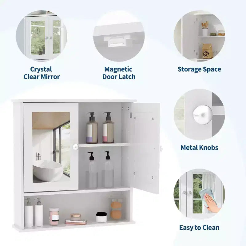 Space-Saving Over-The-Toilet Cabinet with Glass Doors & Adjustable Shelves, Waterproof Wall Mounted Storage for Bathroom or Kitchen